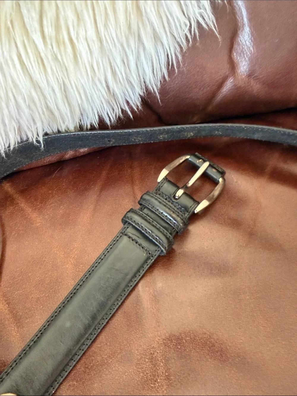 Cole Haan Black Genuine Leather Belt Size 34 Silver Buckle Classic